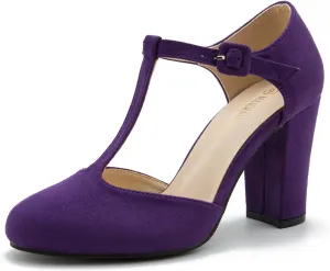 Women's T-Strap Block Chunky Heel Mary Jane Pumps Cut Out Wedding Dress Shoes