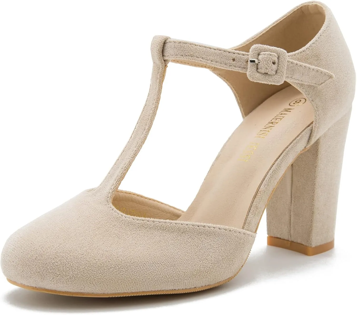 Women's T-Strap Block Chunky Heel Mary Jane Pumps Cut Out Wedding Dress Shoes