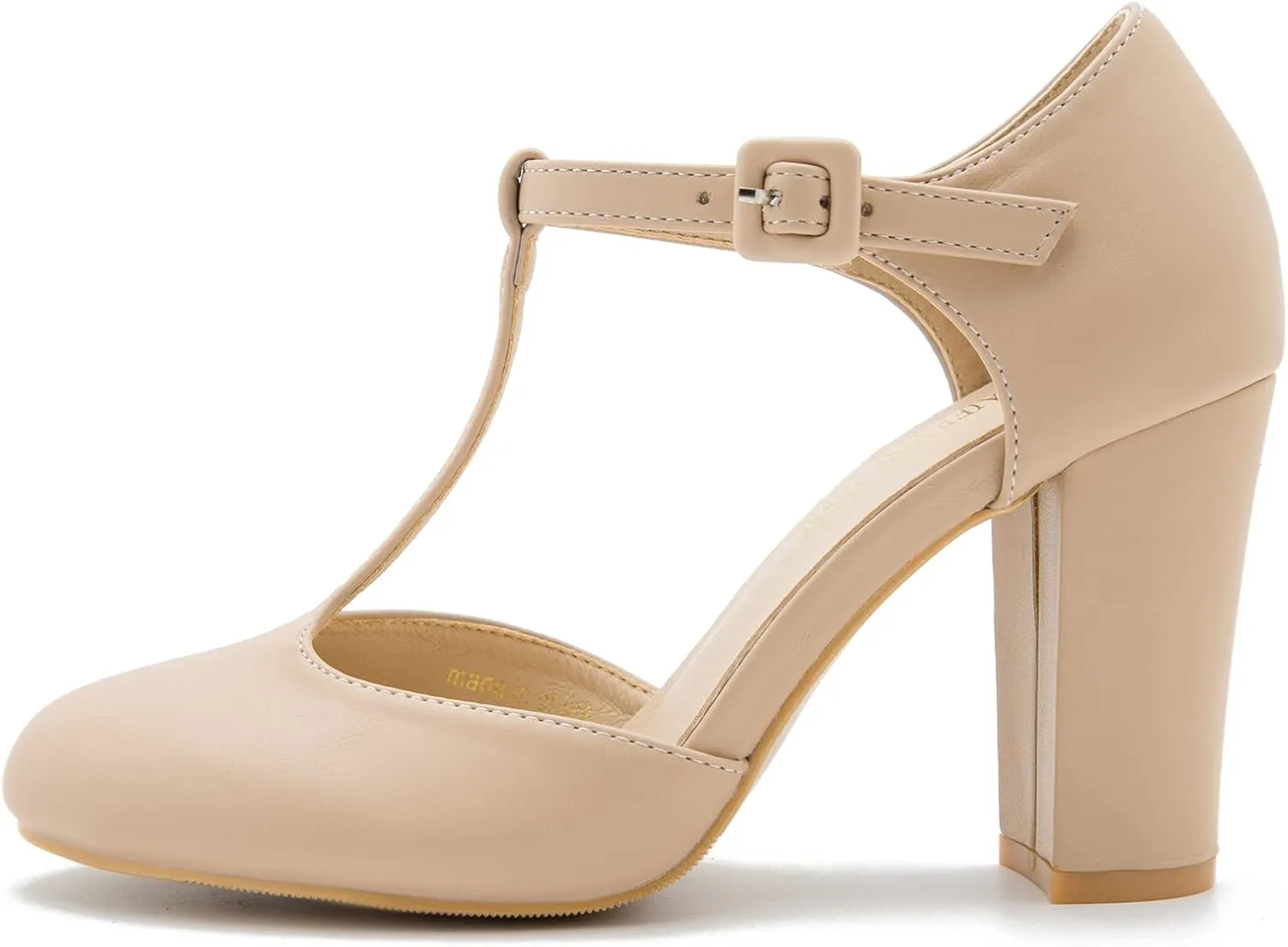 Women's T-Strap Block Chunky Heel Mary Jane Pumps Cut Out Wedding Dress Shoes