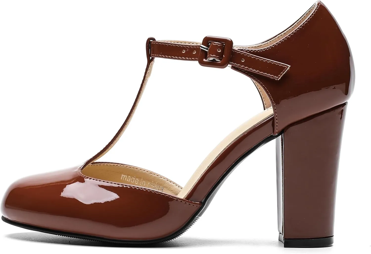 Women's T-Strap Block Chunky Heel Mary Jane Pumps Cut Out Wedding Dress Shoes