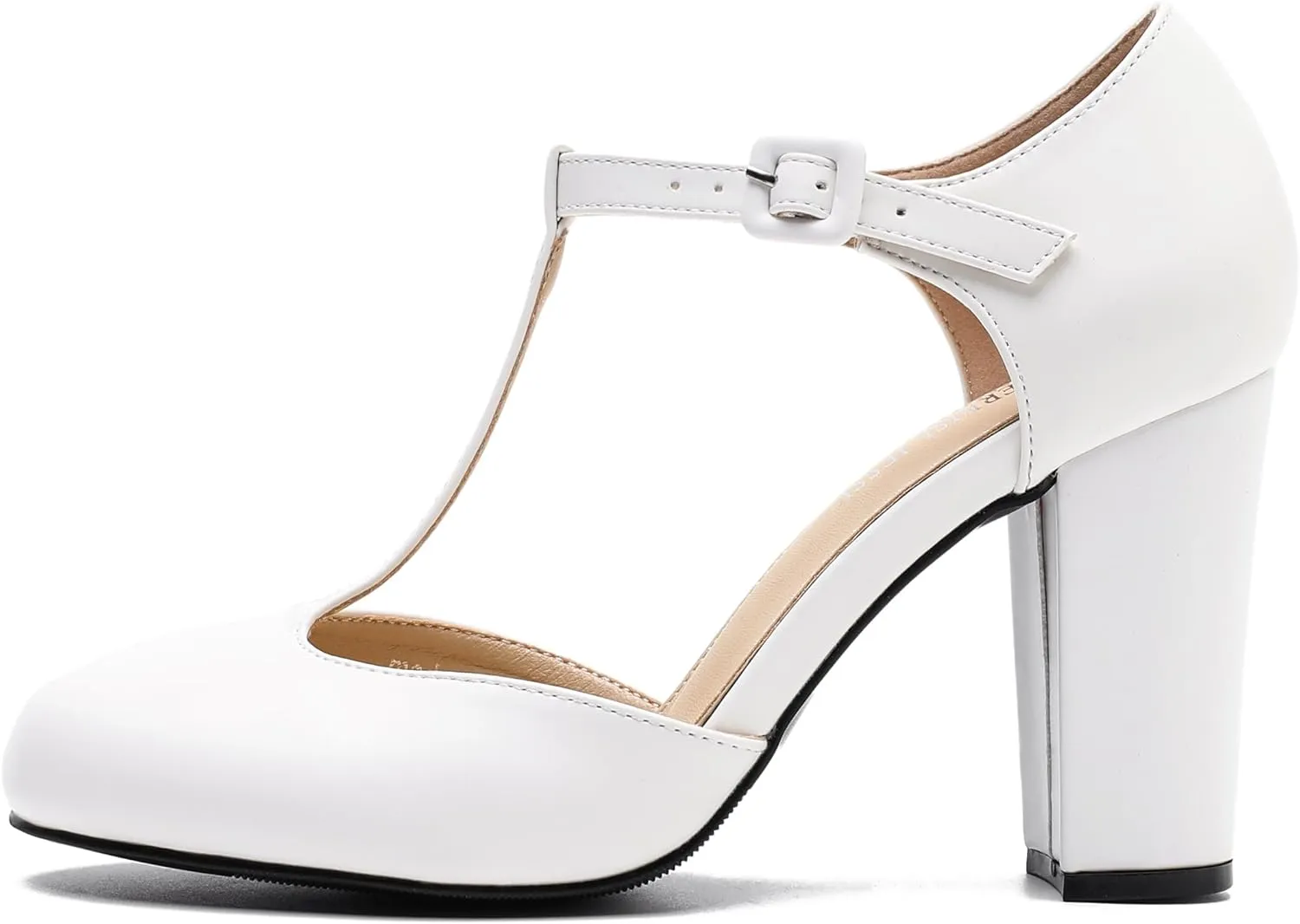 Women's T-Strap Block Chunky Heel Mary Jane Pumps Cut Out Wedding Dress Shoes