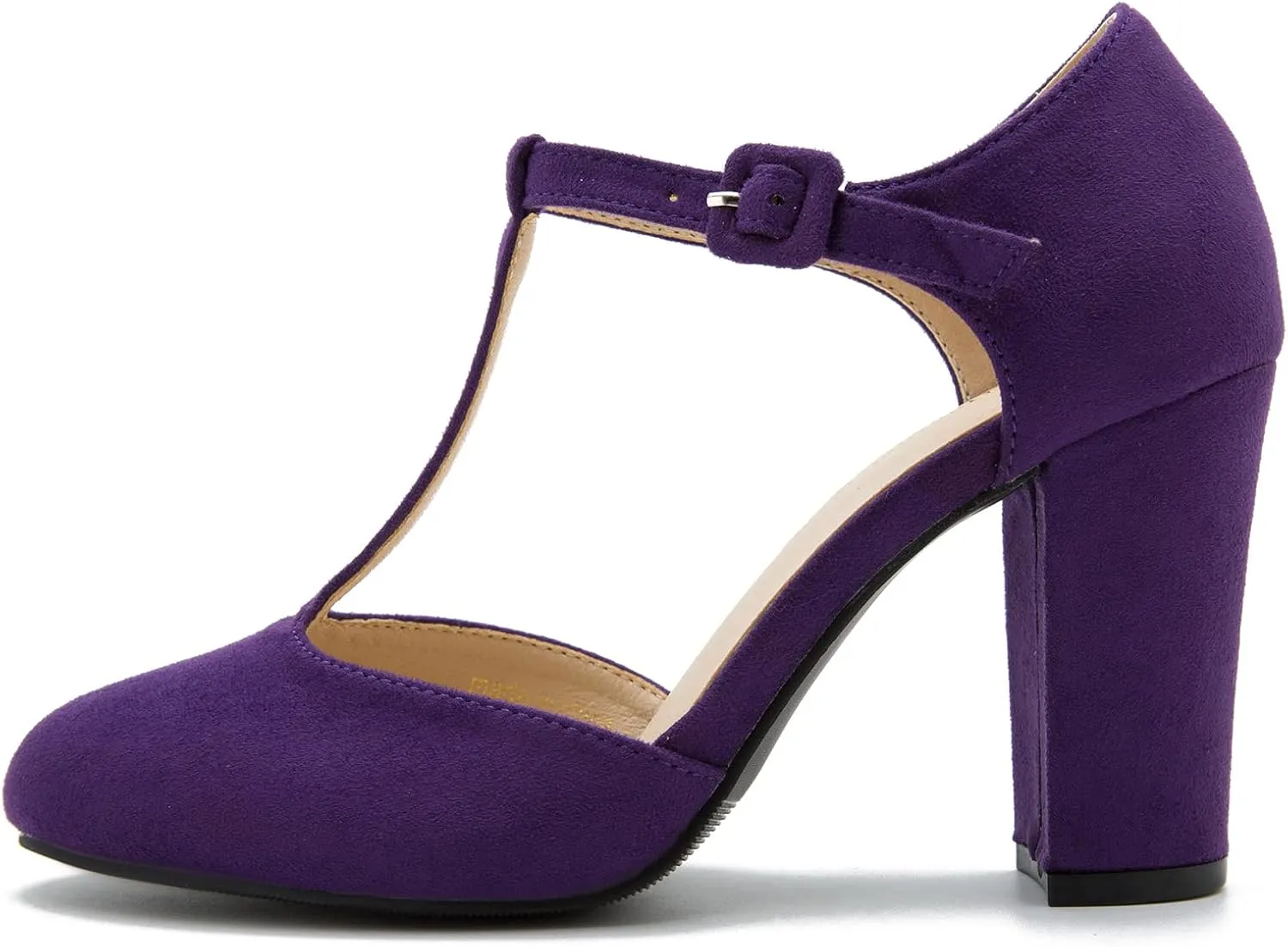 Women's T-Strap Block Chunky Heel Mary Jane Pumps Cut Out Wedding Dress Shoes