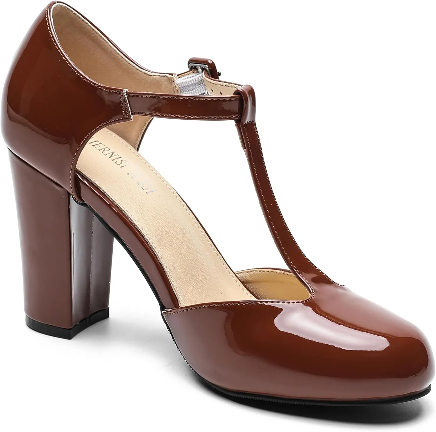 Women's T-Strap Block Chunky Heel Mary Jane Pumps Cut Out Wedding Dress Shoes