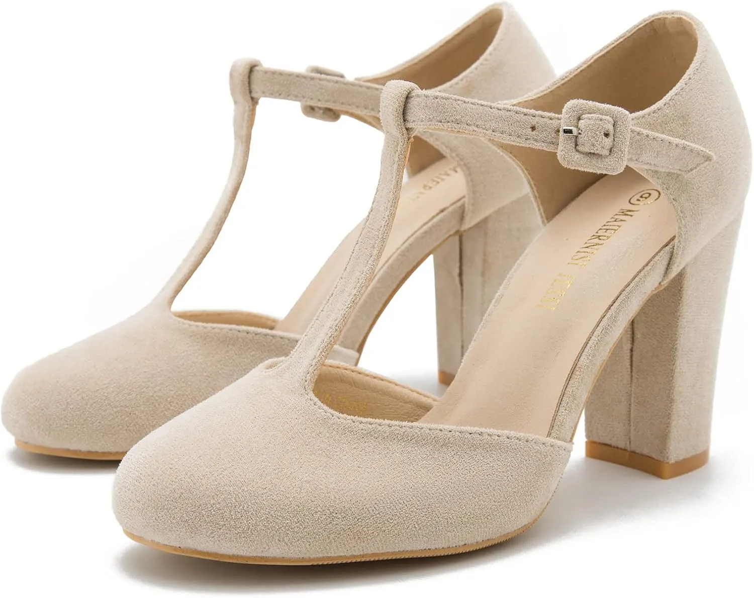 Women's T-Strap Block Chunky Heel Mary Jane Pumps Cut Out Wedding Dress Shoes