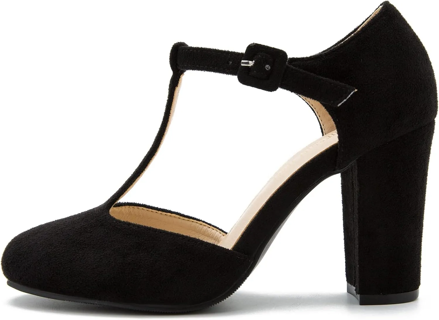 Women's T-Strap Block Chunky Heel Mary Jane Pumps Cut Out Wedding Dress Shoes