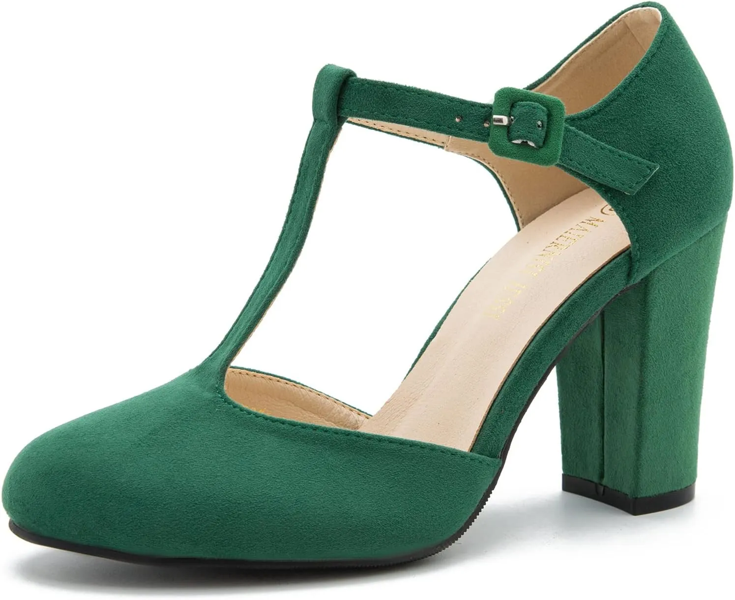 Women's T-Strap Block Chunky Heel Mary Jane Pumps Cut Out Wedding Dress Shoes