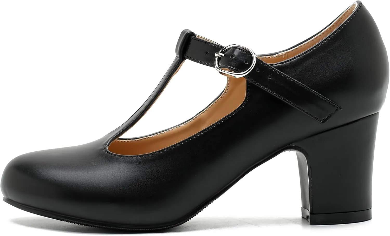 Women's T Strap Mary Jane Chunky Heel Low Block Pumps Round Toe Dress Office Work Shoes