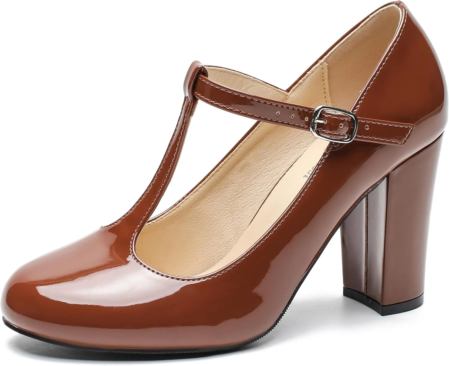 Women's T-Strap Mary Jane Pumps High Block Chunky Heel Wedding Dress Shoes