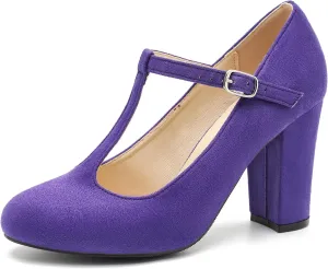 Women's T-Strap Mary Jane Pumps High Block Chunky Heel Wedding Dress Shoes