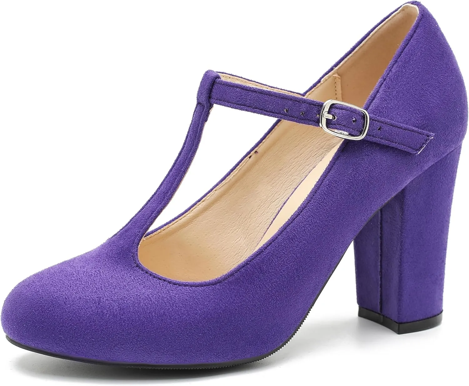 Women's T-Strap Mary Jane Pumps High Block Chunky Heel Wedding Dress Shoes