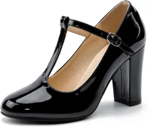 Women's T-Strap Mary Jane Pumps High Block Chunky Heel Wedding Dress Shoes