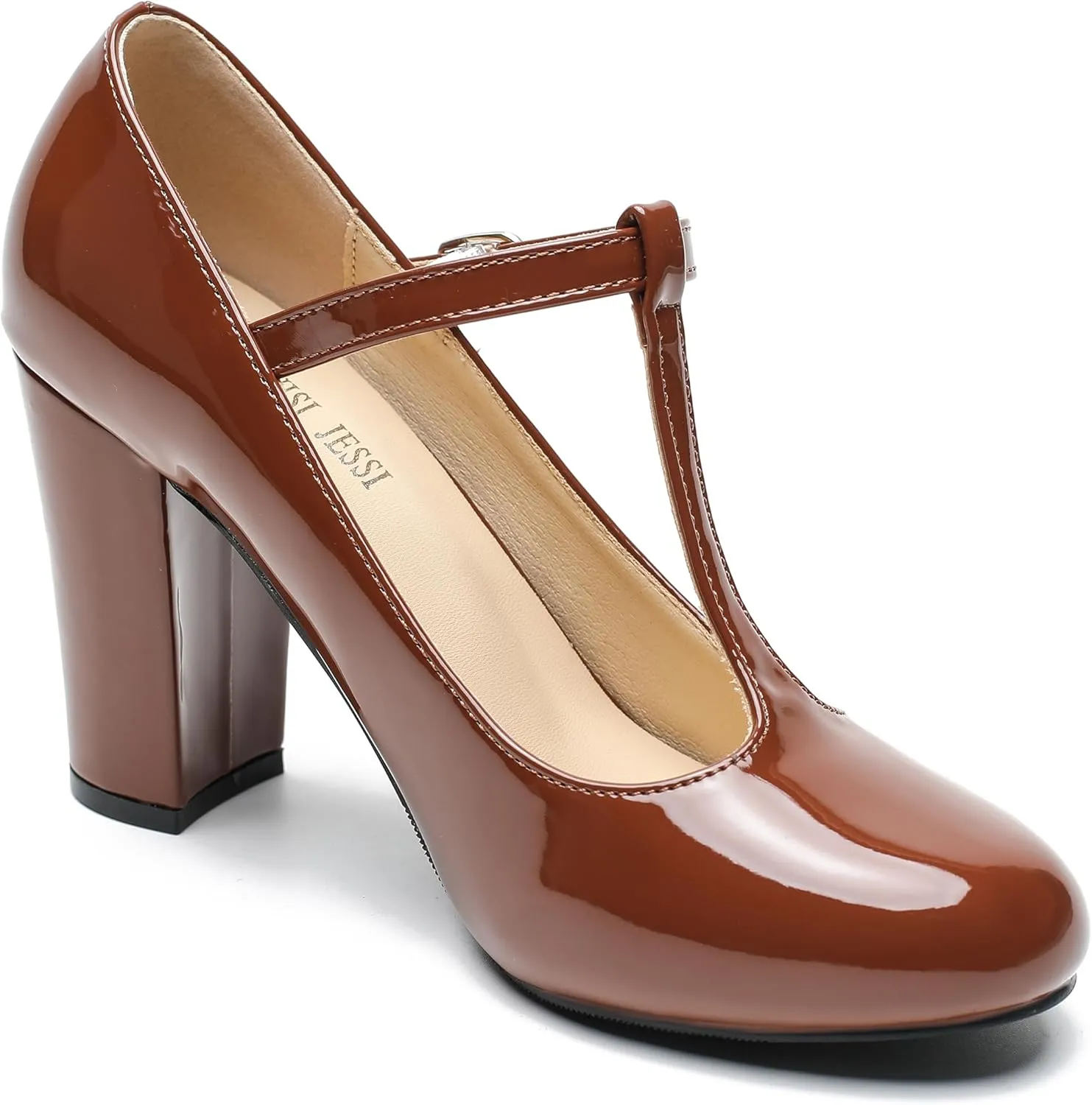 Women's T-Strap Mary Jane Pumps High Block Chunky Heel Wedding Dress Shoes