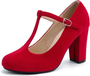 Women's T-Strap Mary Jane Pumps High Block Chunky Heel Wedding Dress Shoes