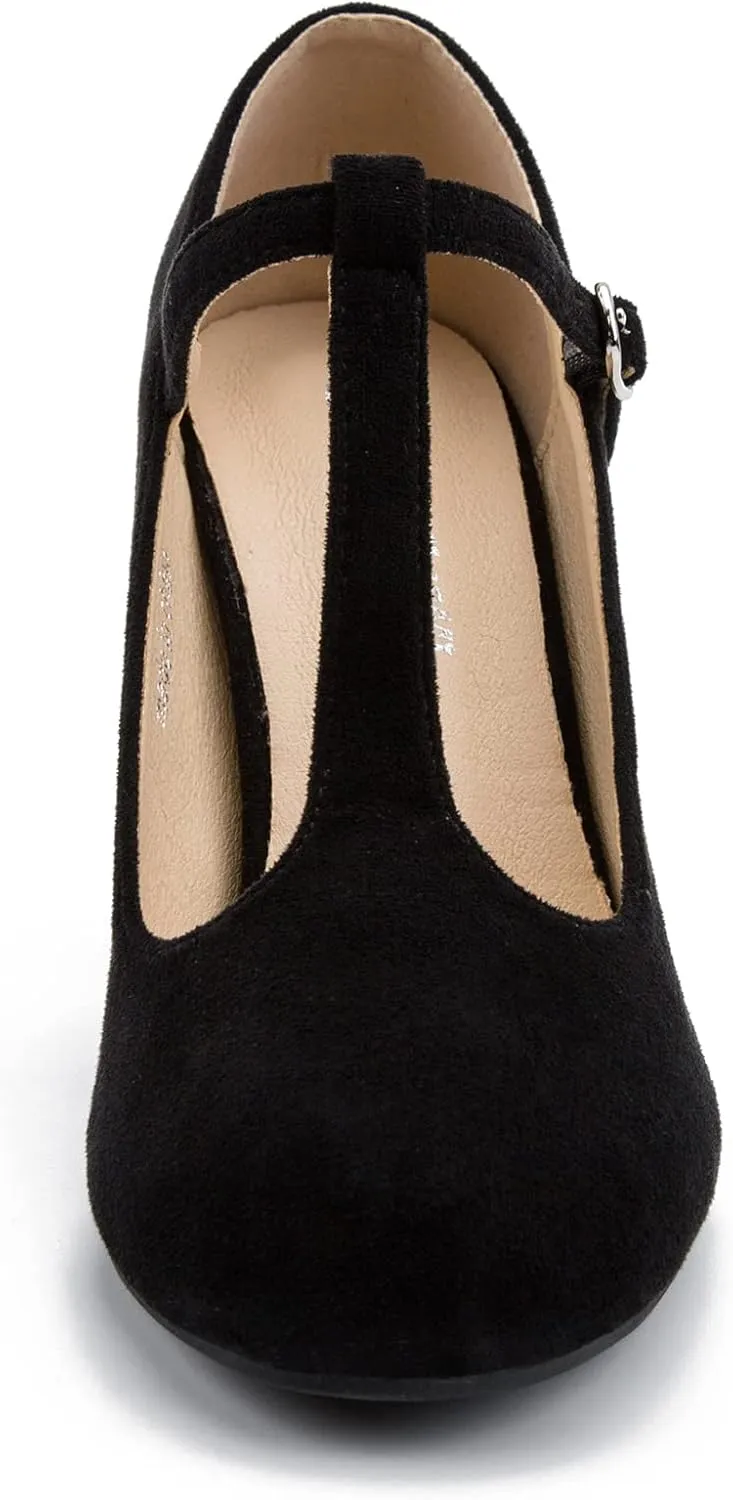 Women's T-Strap Mary Jane Pumps High Block Chunky Heel Wedding Dress Shoes