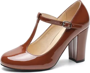 Women's T-Strap Mary Jane Pumps High Block Chunky Heel Wedding Dress Shoes