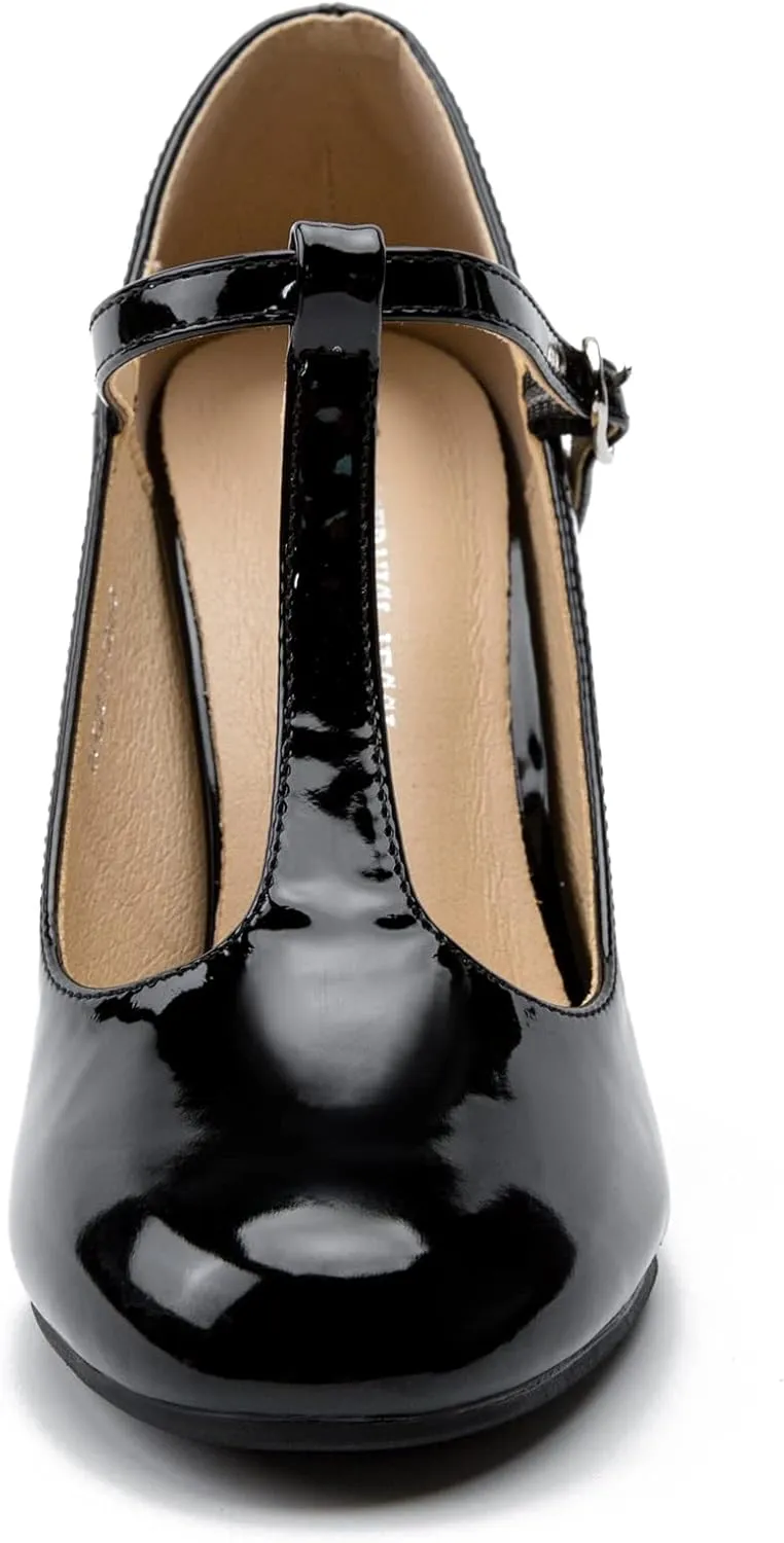 Women's T-Strap Mary Jane Pumps High Block Chunky Heel Wedding Dress Shoes