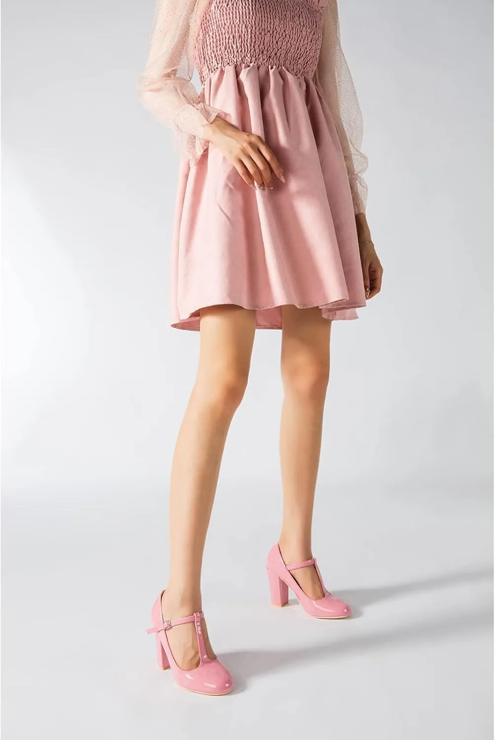 Women's T-Strap Mary Jane Pumps High Block Chunky Heel Wedding Dress Shoes