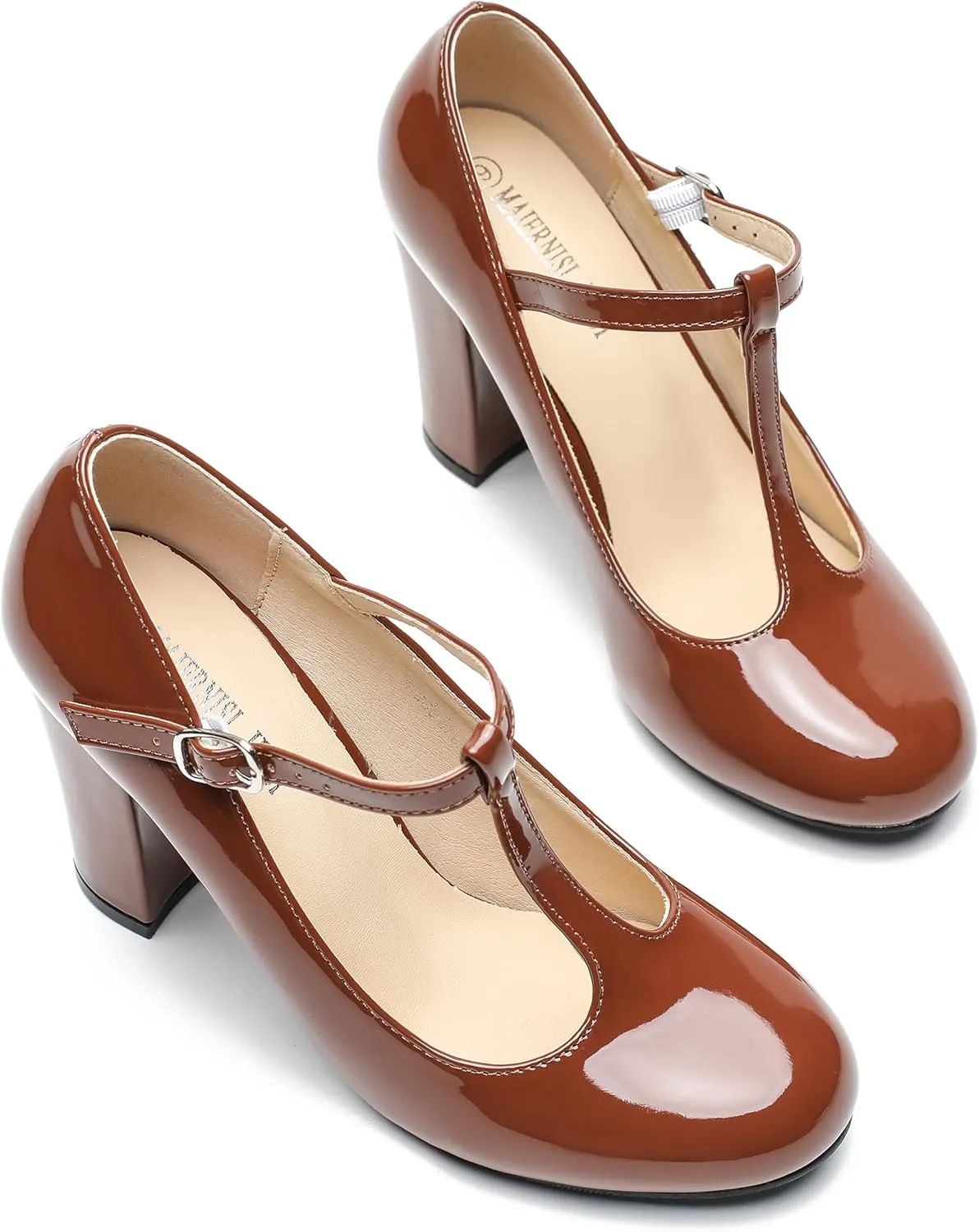 Women's T-Strap Mary Jane Pumps High Block Chunky Heel Wedding Dress Shoes