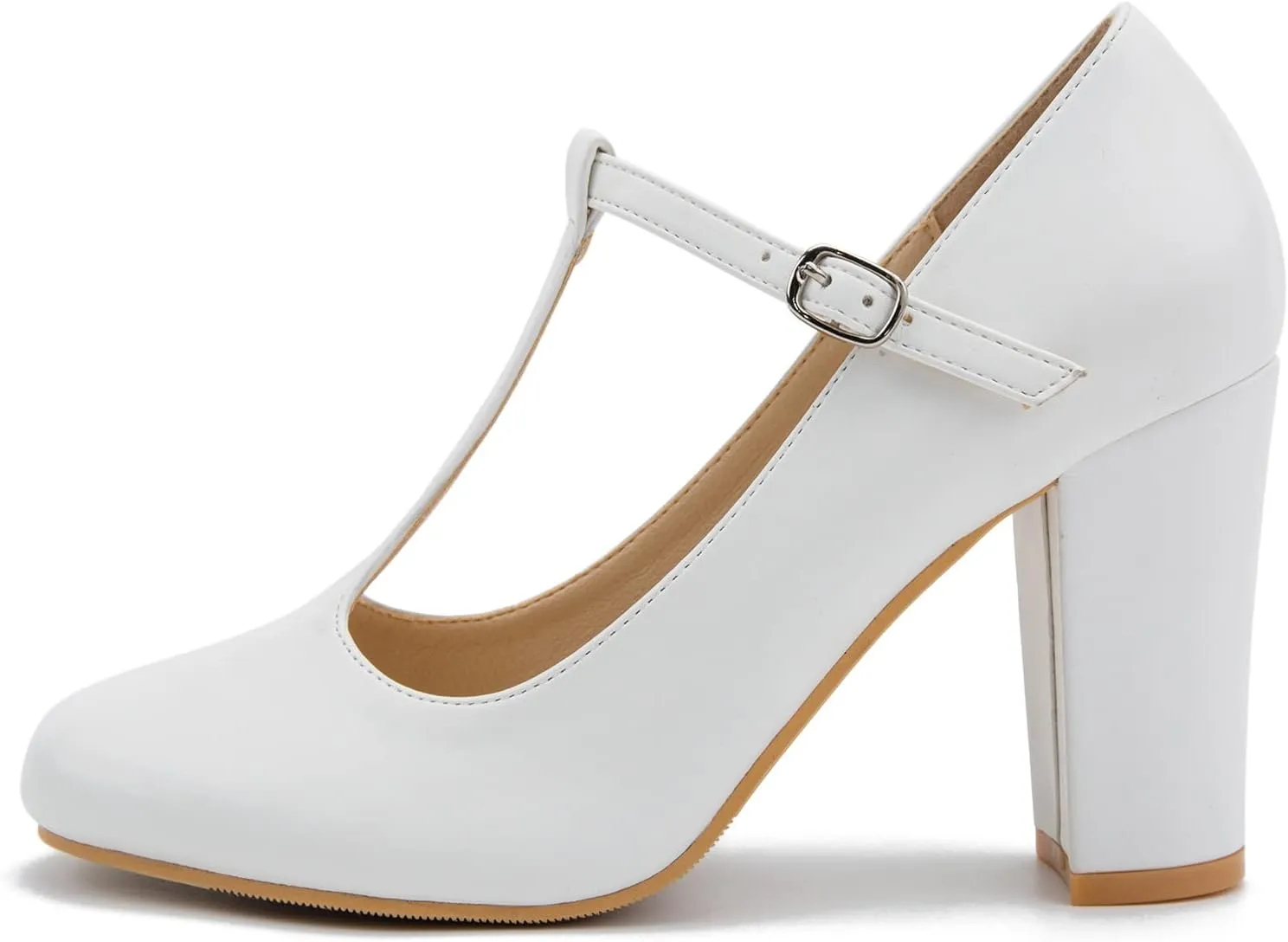 Women's T-Strap Mary Jane Pumps High Block Chunky Heel Wedding Dress Shoes