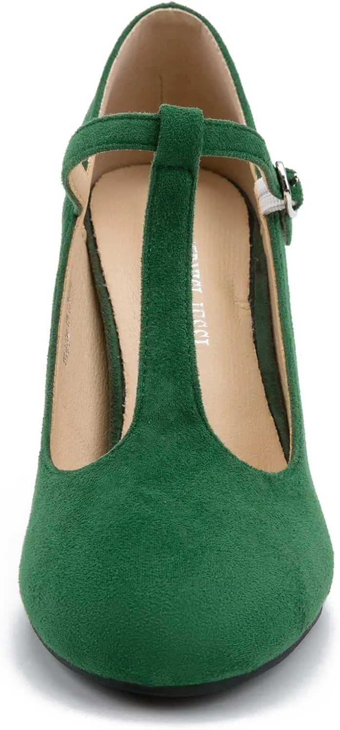 Women's T-Strap Mary Jane Pumps High Block Chunky Heel Wedding Dress Shoes
