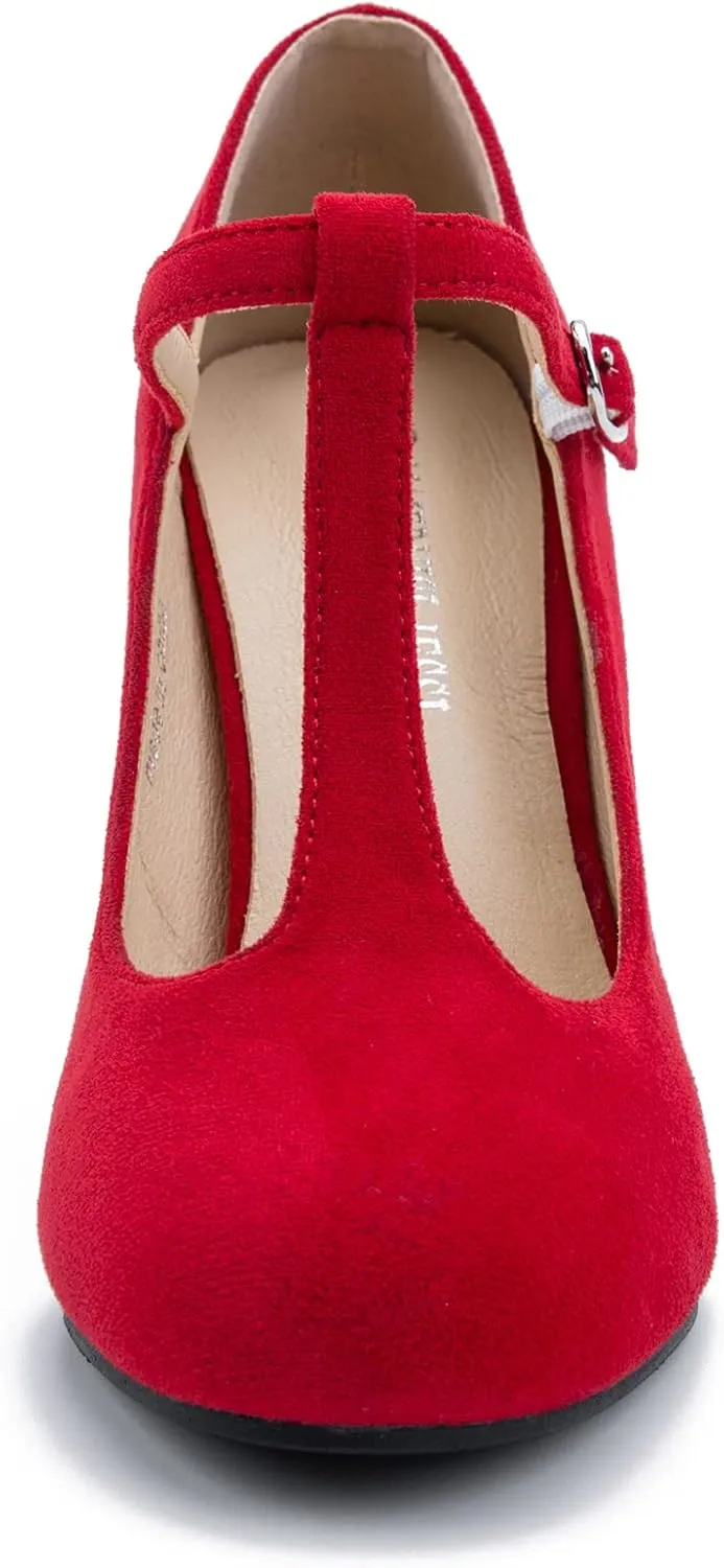 Women's T-Strap Mary Jane Pumps High Block Chunky Heel Wedding Dress Shoes