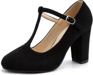 Women's T-Strap Mary Jane Pumps High Block Chunky Heel Wedding Dress Shoes