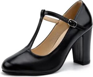 Women's T-Strap Mary Jane Pumps High Block Chunky Heel Wedding Dress Shoes