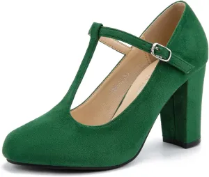 Women's T-Strap Mary Jane Pumps High Block Chunky Heel Wedding Dress Shoes