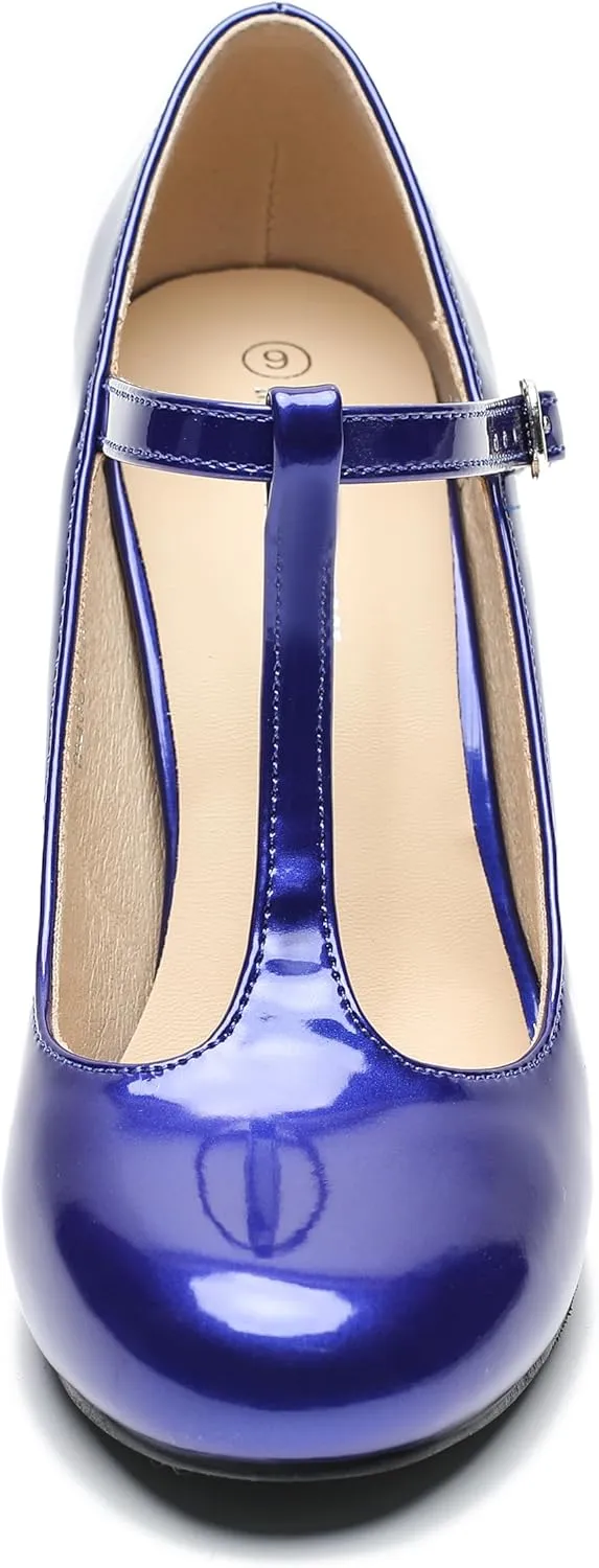 Women's T-Strap Mary Jane Pumps High Block Chunky Heel Wedding Dress Shoes