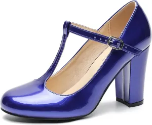 Women's T-Strap Mary Jane Pumps High Block Chunky Heel Wedding Dress Shoes