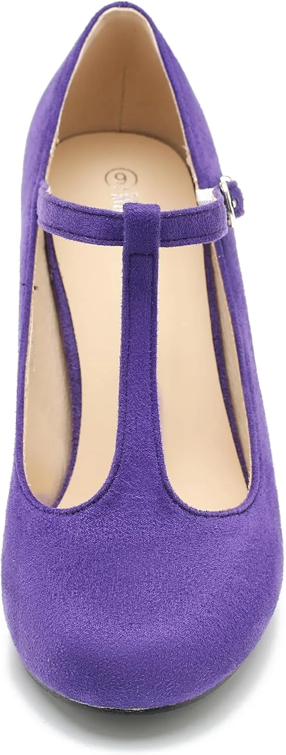 Women's T-Strap Mary Jane Pumps High Block Chunky Heel Wedding Dress Shoes