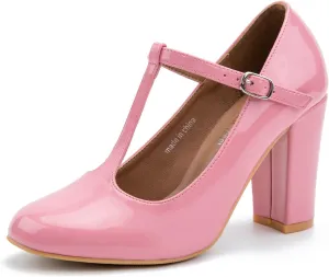 Women's T-Strap Mary Jane Pumps High Block Chunky Heel Wedding Dress Shoes