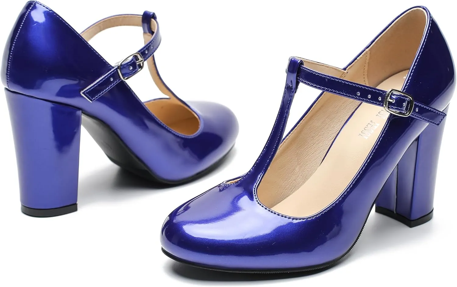 Women's T-Strap Mary Jane Pumps High Block Chunky Heel Wedding Dress Shoes