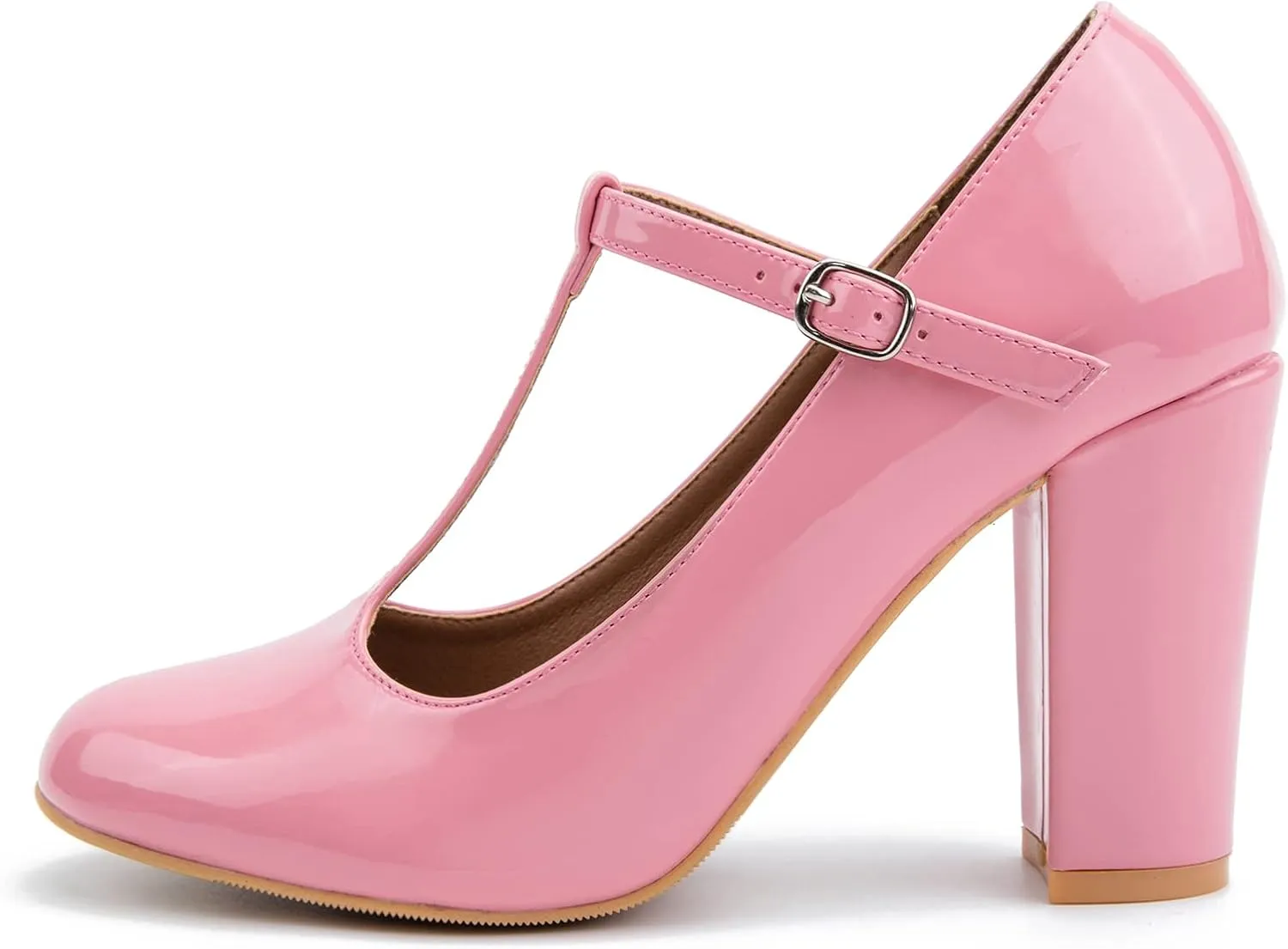 Women's T-Strap Mary Jane Pumps High Block Chunky Heel Wedding Dress Shoes