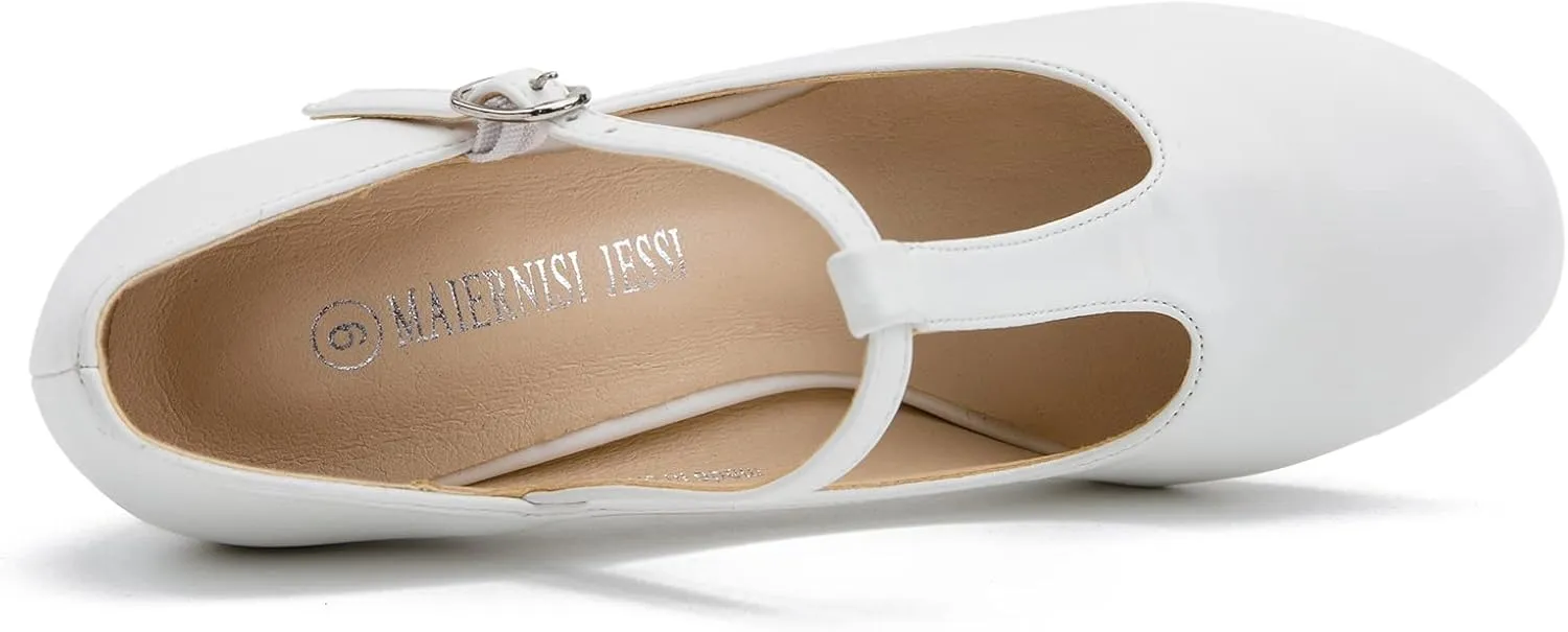 Women's T-Strap Mary Jane Pumps High Block Chunky Heel Wedding Dress Shoes