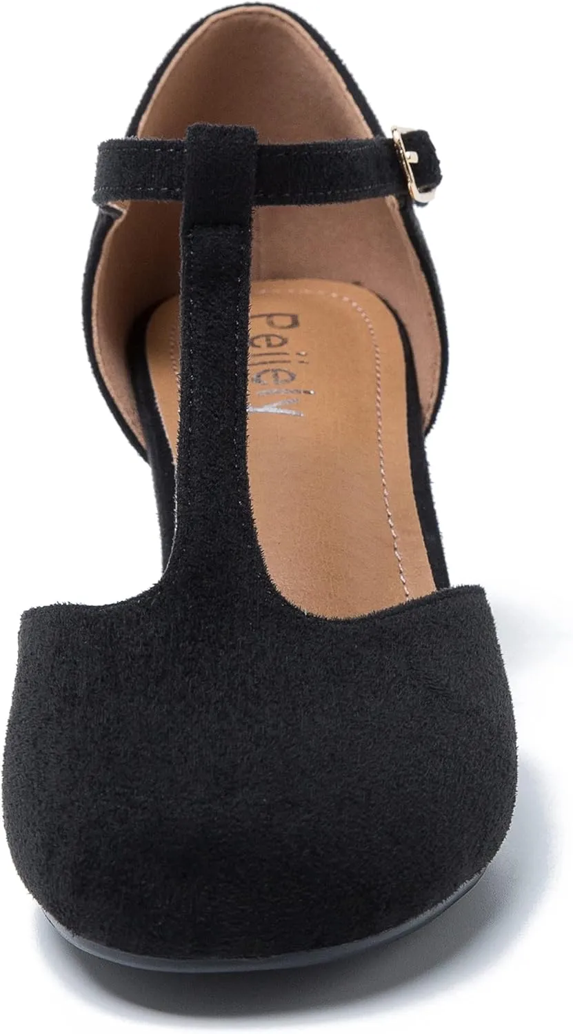 Womens T Strap Mary Jane Shoes Chunky Block Heel Ankle Strap Buckle Dress Pumps