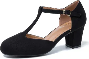 Womens T Strap Mary Jane Shoes Chunky Block Heel Ankle Strap Buckle Dress Pumps