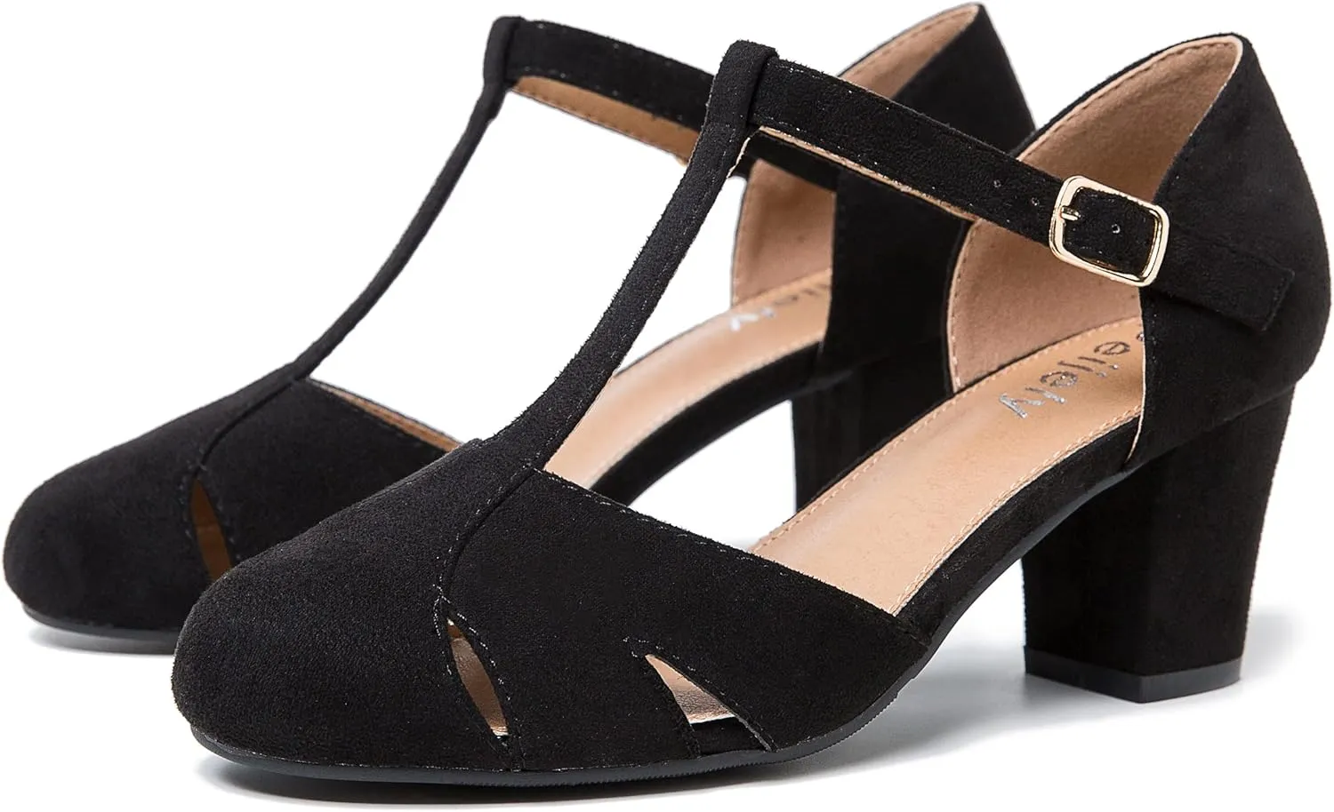 Womens T Strap Mary Jane Shoes Chunky Block Heel Cut Out Ankle Strap Buckle Dress Dance Pumps