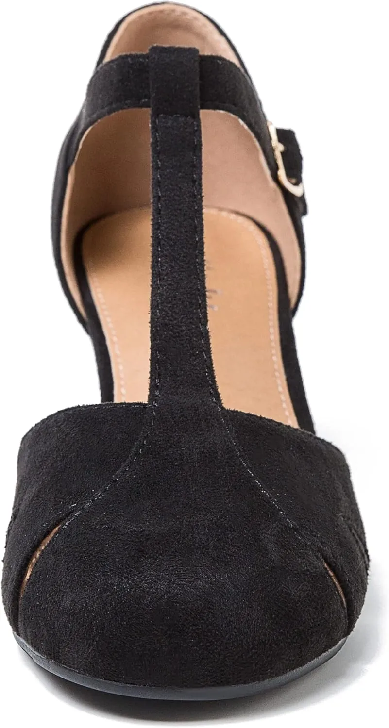 Womens T Strap Mary Jane Shoes Chunky Block Heel Cut Out Ankle Strap Buckle Dress Dance Pumps