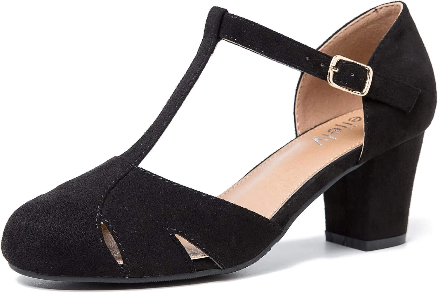 Womens T Strap Mary Jane Shoes Chunky Block Heel Cut Out Ankle Strap Buckle Dress Dance Pumps