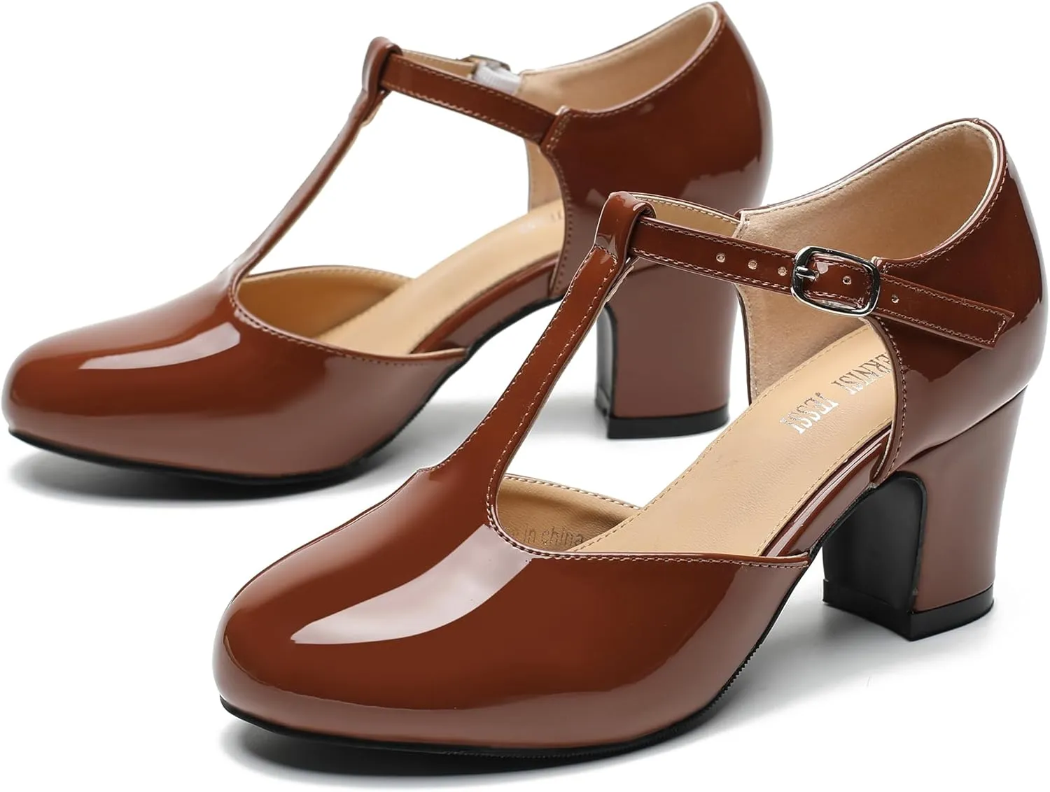 Women's T Strap Mary Jane Shoes Mid Block Chunky Heel Buckle Dress Pumps