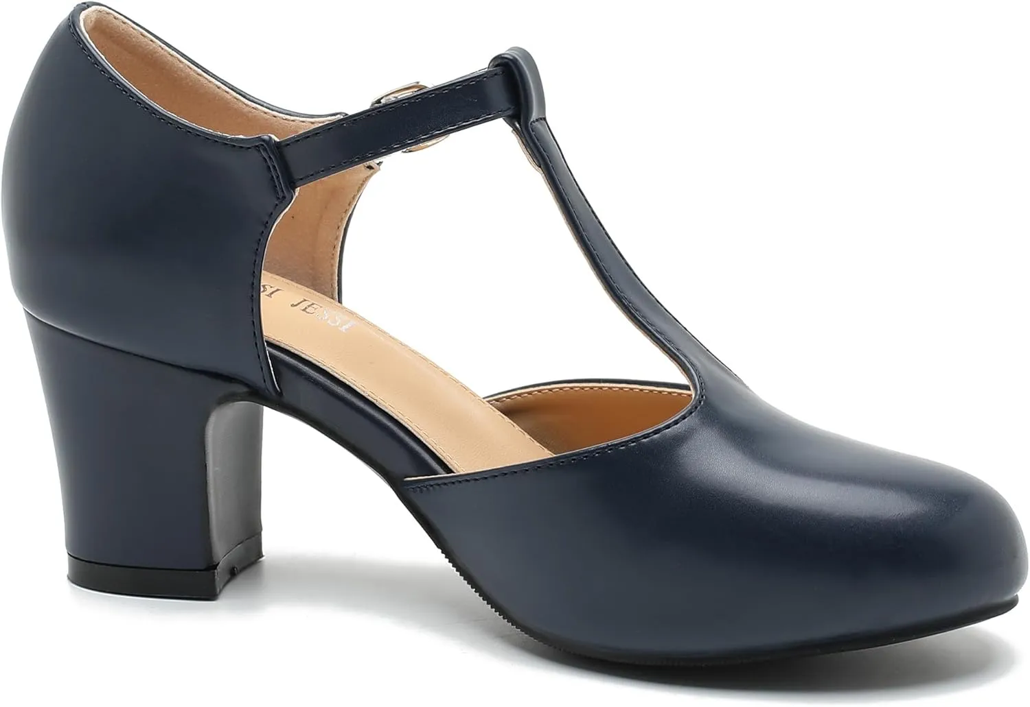 Women's T Strap Mary Jane Shoes Mid Block Chunky Heel Buckle Dress Pumps