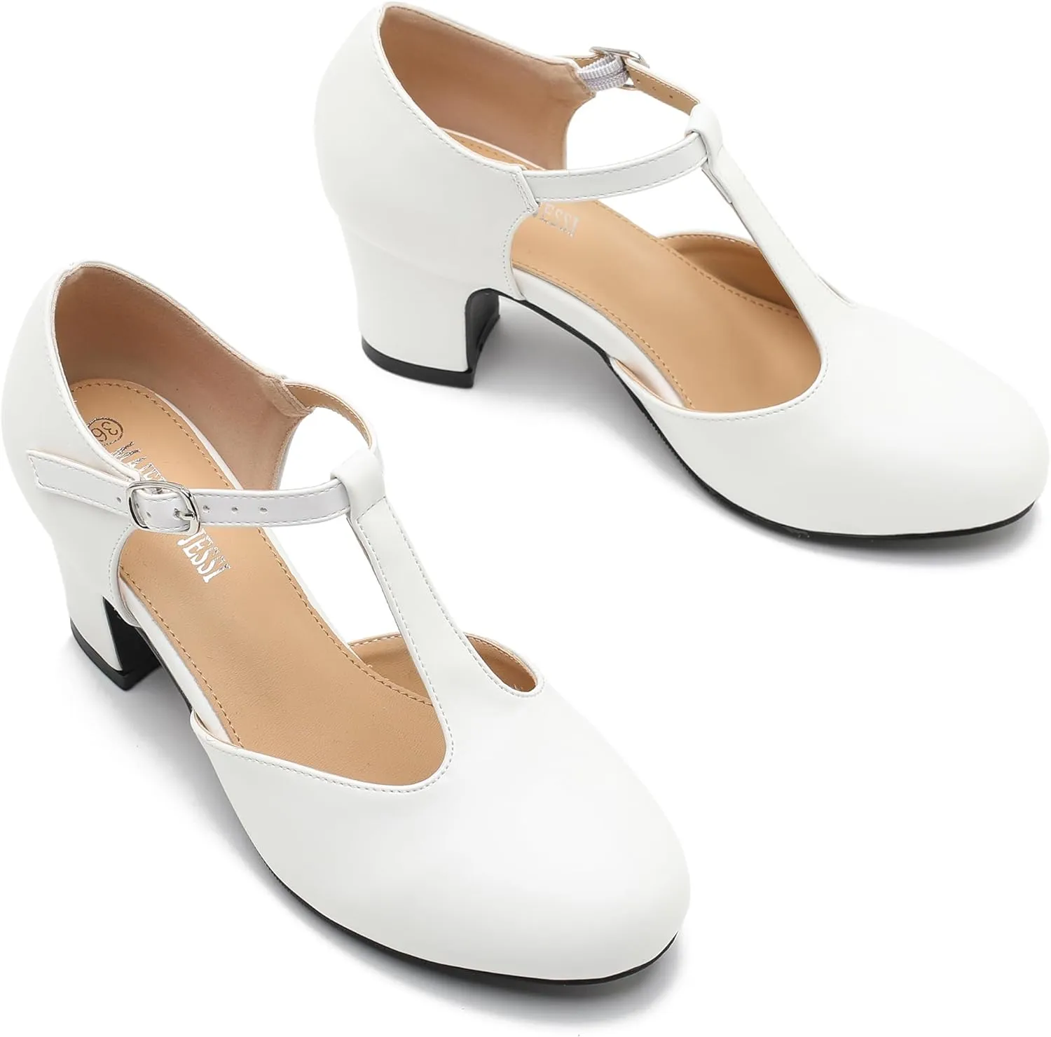Women's T Strap Mary Jane Shoes Mid Block Chunky Heel Buckle Dress Pumps