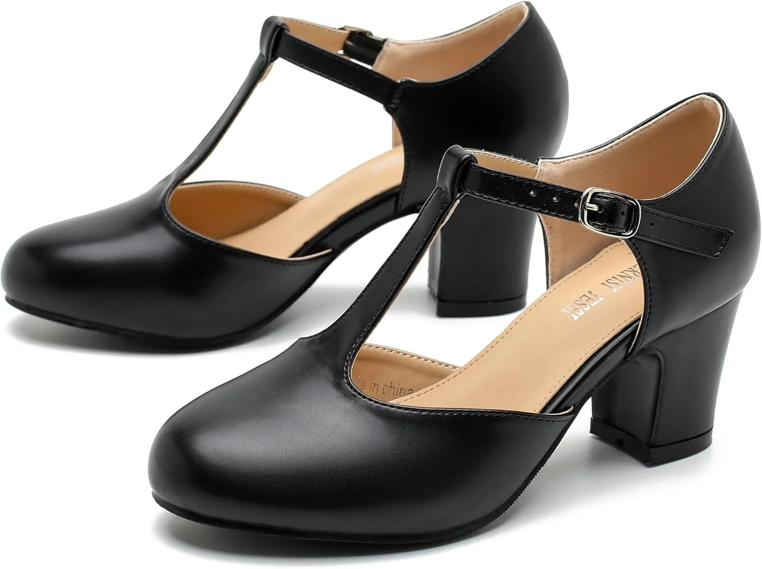 Women's T Strap Mary Jane Shoes Mid Block Chunky Heel Buckle Dress Pumps