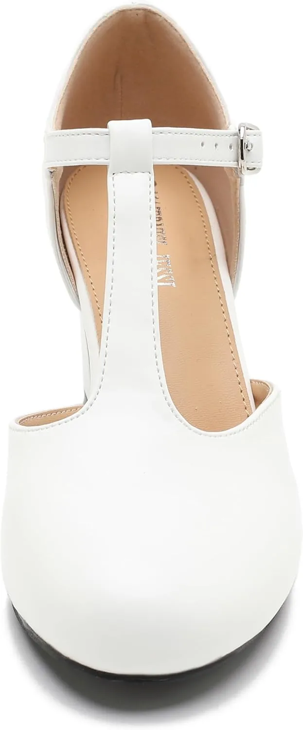 Women's T Strap Mary Jane Shoes Mid Block Chunky Heel Buckle Dress Pumps