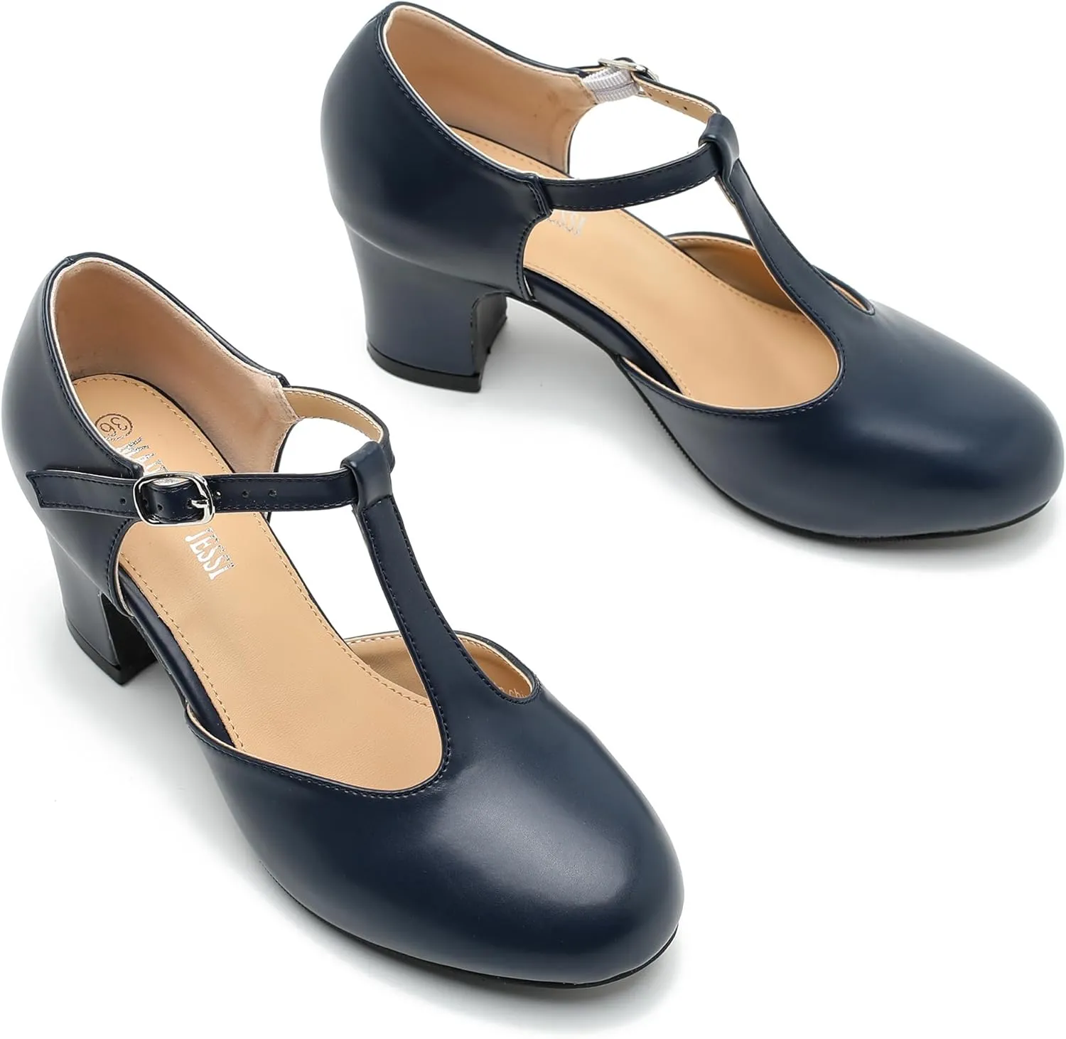 Women's T Strap Mary Jane Shoes Mid Block Chunky Heel Buckle Dress Pumps