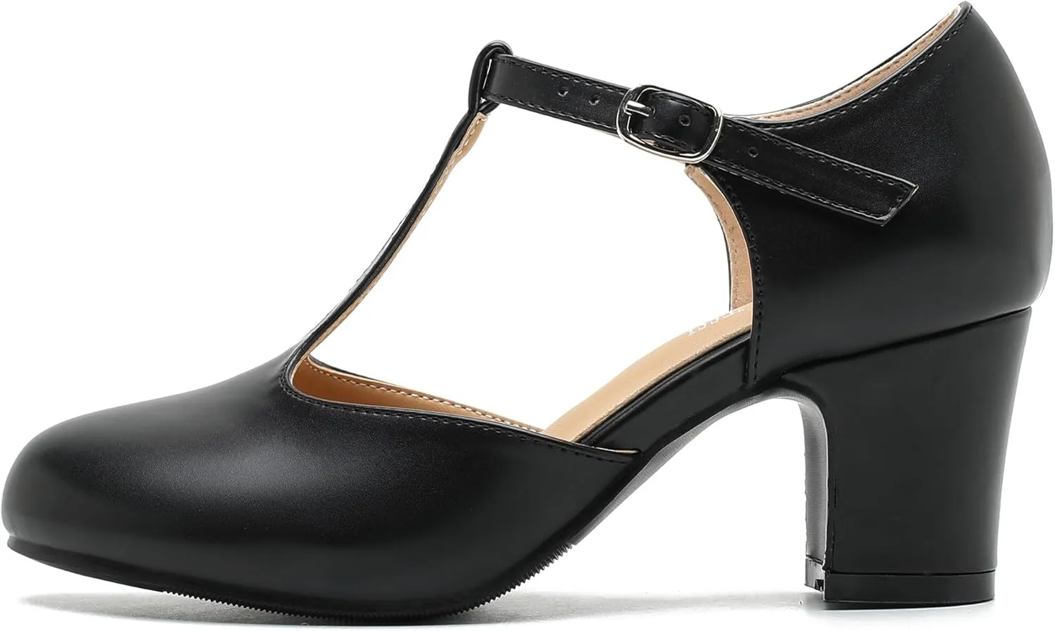 Women's T Strap Mary Jane Shoes Mid Block Chunky Heel Buckle Dress Pumps