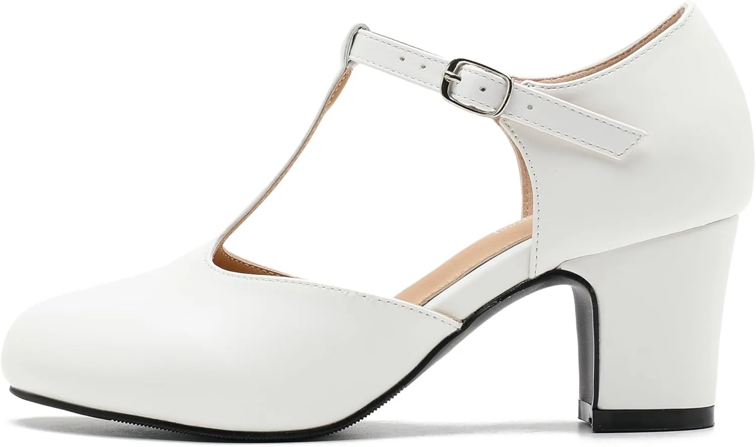 Women's T Strap Mary Jane Shoes Mid Block Chunky Heel Buckle Dress Pumps