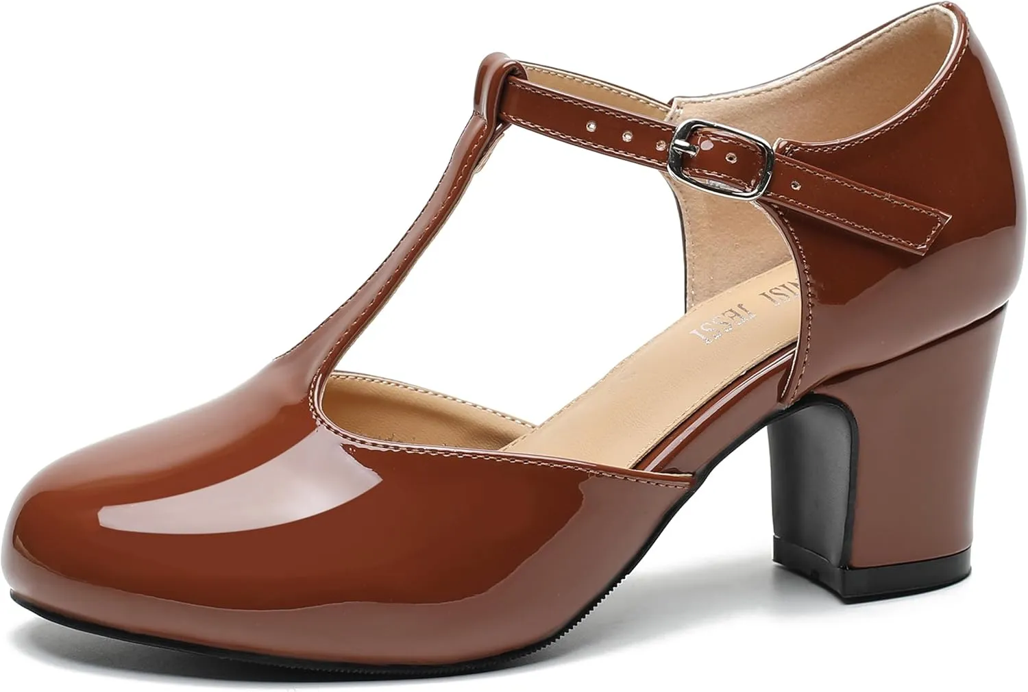 Women's T Strap Mary Jane Shoes Mid Block Chunky Heel Buckle Dress Pumps