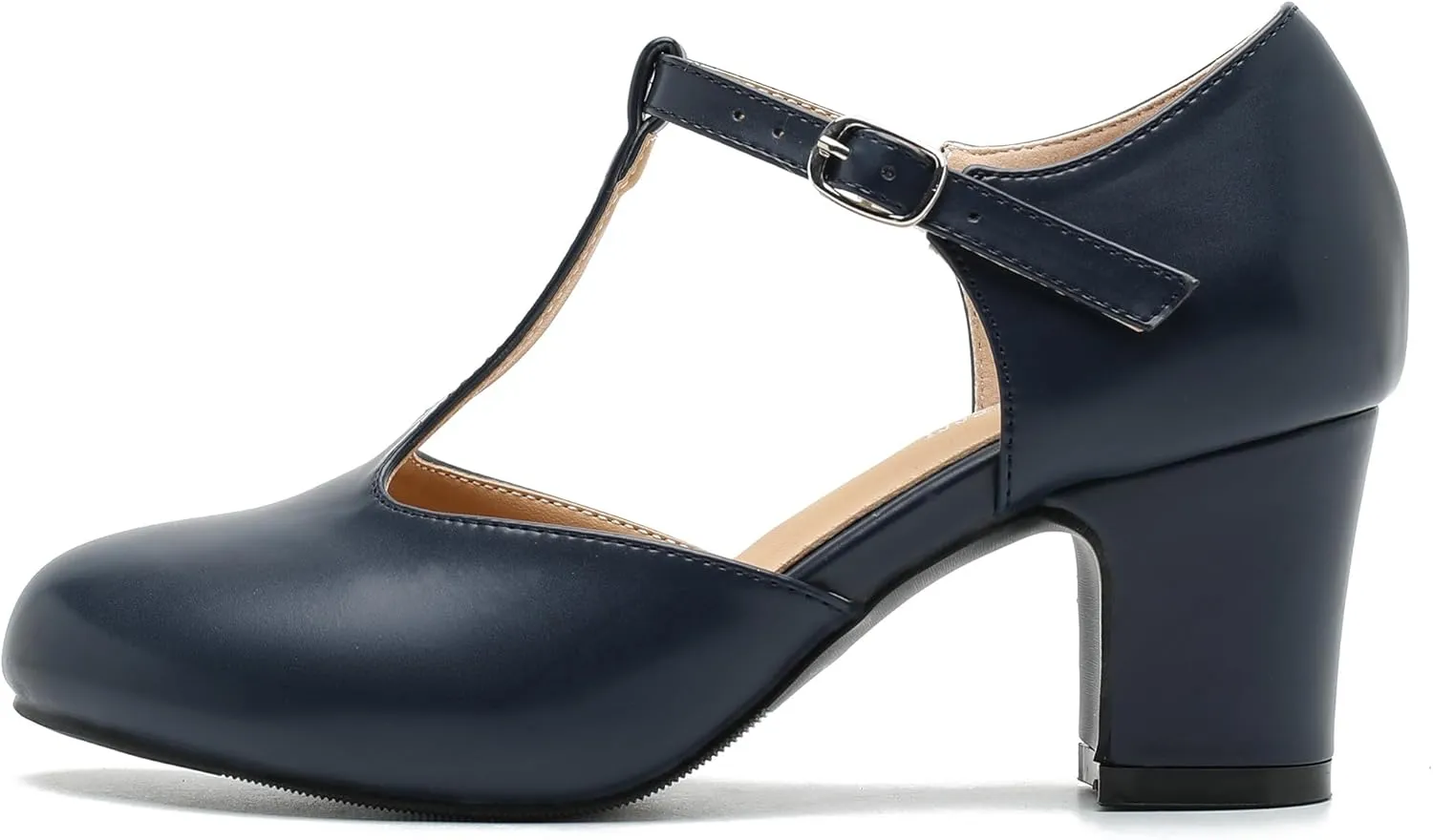 Women's T Strap Mary Jane Shoes Mid Block Chunky Heel Buckle Dress Pumps